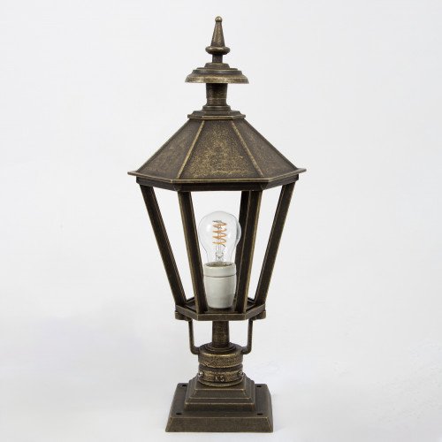 Klassieke zeskantige sokkellamp brons tuinlamp
