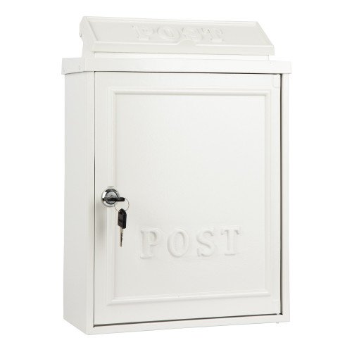 Klassiek vormgegeven aluminium brievenbus B6 wit met deur en slot