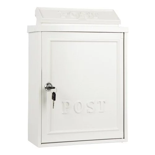 Klassiek vormgegeven aluminium brievenbus B6 wit met deur en slot