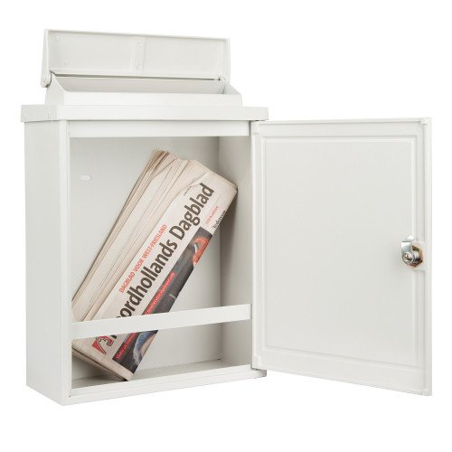 Klassiek vormgegeven aluminium brievenbus B6 wit met deur en slot