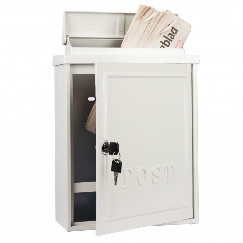 Klassiek vormgegeven aluminium brievenbus B6 wit met deur en slot