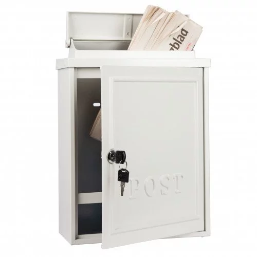 Klassiek vormgegeven aluminium brievenbus B6 wit met deur en slot