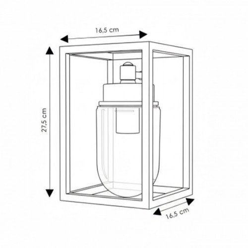 Wandlamp Fitzroy zwart strak stijlvol modern klassiek box design verlichting voor binnen of buiten aan de wand, brons frame stolpglas vlakke achterzijde