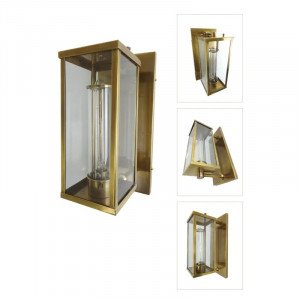 lantaarnvormige buitenlamp van koper met antiek zilveren afwerking voor aan de muur