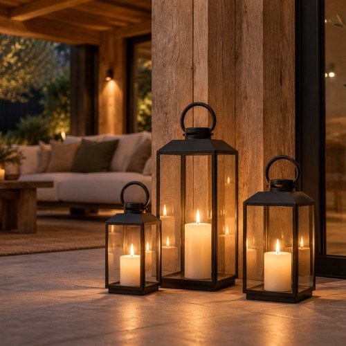 Industriële windlichten Newport M+L zwart
