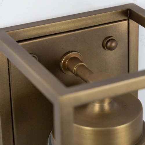 Wandlamp Fitzroy antiek messing, klassiek box design met stolpglas, e27 fitting, wandverlichting met een luxueuze uitstraling, exclusieve verlichting voor aan de wand