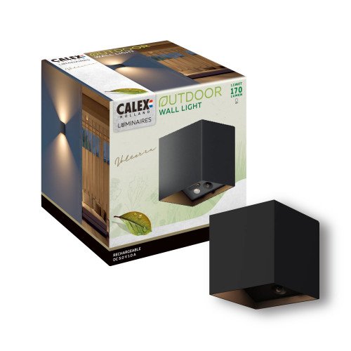 Oplaadbare up en down muurlamp zwart met bewegingssensor