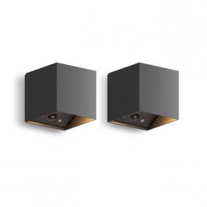 Calex Falerna wandlamp zwart oplaadbaar met sensor 2 stuks
