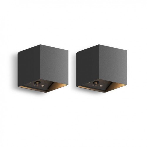 Calex Falerna wandlamp zwart oplaadbaar met sensor 2 stuks