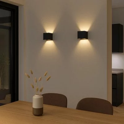 Calex Volterra Oplaadbare Wandlamp Kubus - Zwart - LED - Buiten - 10cm