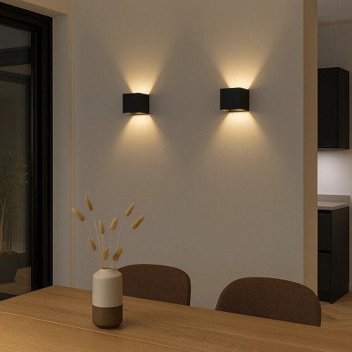 Calex Falerna wandlamp zwart oplaadbaar met sensor 2 stuks