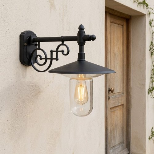 Zwarte stallamp klassiek muursteun E27 aluminium