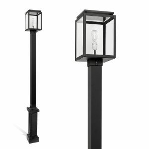 Lantaarnpaal De Vecht Grande zwart met vierkante kap en helder glas, hoogte 280 cm