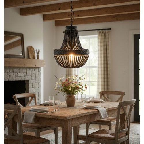 hanglamp houten kralen klassiek, Nostalux Zion hanglamp