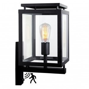 Buitenlamp De Vecht met bewegingssensor, buitenverlichting voor aan de wand, zwarte frame, helder glas, inclusief sensor Buitenlamp De Vecht met bewegingssensor, buitenverlichting voor aan de wand, zwarte frame, helder glas, inclusief sensor