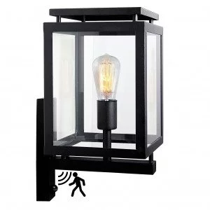 Buitenlamp De Vecht met bewegingssensor, buitenverlichting voor aan de wand, zwarte frame, helder glas, inclusief sensor