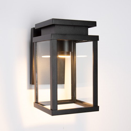 Zwarte buitenlamp met helder glas strak moderne verlichting voor buiten aan de wand merk KS Verlichting