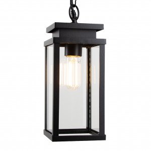Buiten hanglamp zwart frame met helder glas aan ketting met plafondplaat, veranda lamp van KS Verlichting Buiten hanglamp zwart frame met helder glas aan ketting met plafondplaat, veranda lamp van KS Verlichting