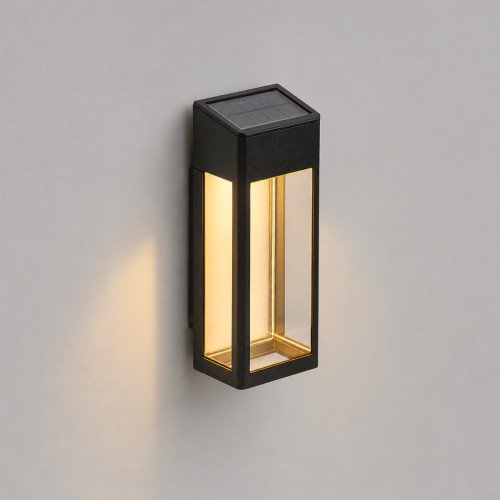 Wandlamp zwart op zonne energie, sfeerverlichting voor buiten, LED solar Wandlamp Zwart Solario, Nostalux solar buitenlamp