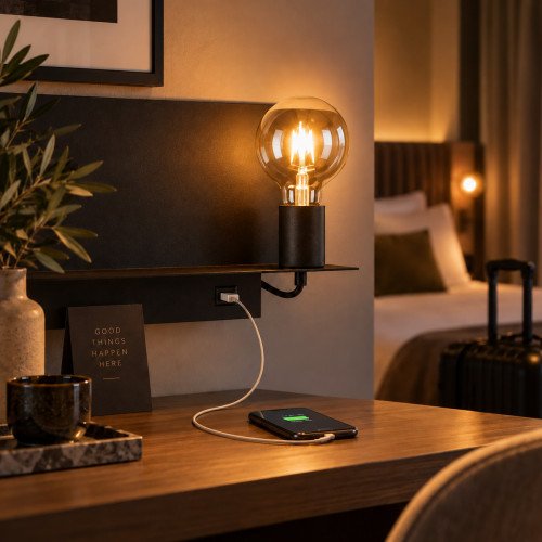 Wandlamp The Key met USB aansluiting voor opladen van tablet en/of smartphone