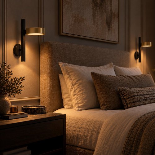 Set van 2 Orion bedlampen messing aluminium modern 