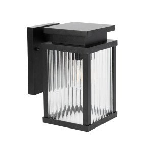 Buitenlamp Ripley muurlamp zwart geribbeld glas