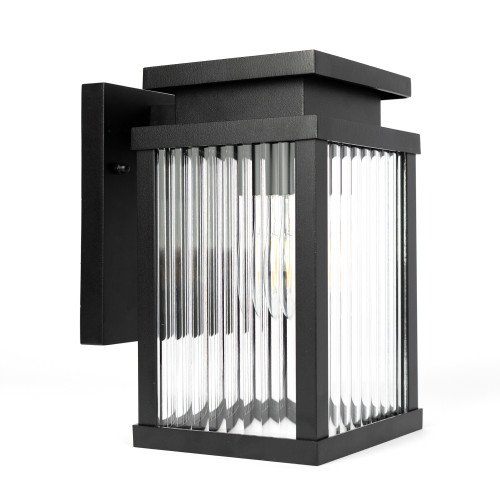 Buitenlamp Ripley muurlamp zwart geribbeld glas