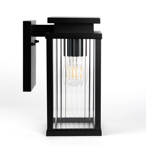 Buitenlamp Ripley muurlamp zwart geribbeld glas