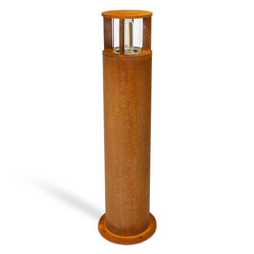 Een bruine robuuste ronde tuinlamp cortenstaal E27 fitting 