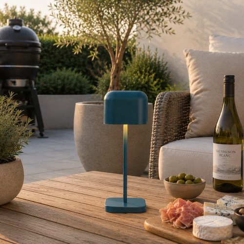 Blauwe tafellamp aluminium modern buiten en binnen
