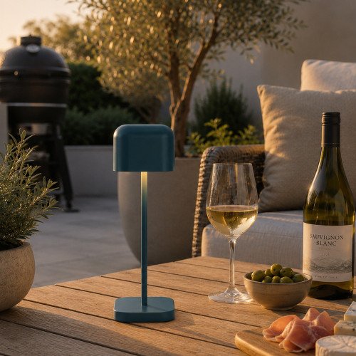 Blauwe tafellamp aluminium modern buiten en binnen