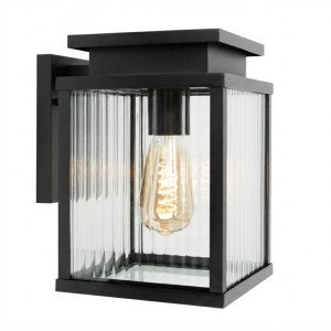 Zwarte moderne Leicester 2 wandlamp geribbeld glas zwart e27