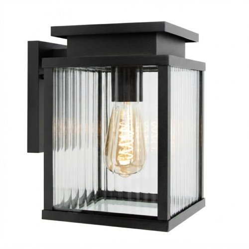 Zwarte moderne Leicester 2 wandlamp geribbeld glas zwart e27