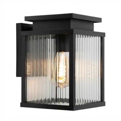 Zwarte moderne Leicester 2 wandlamp geribbeld glas zwart e27