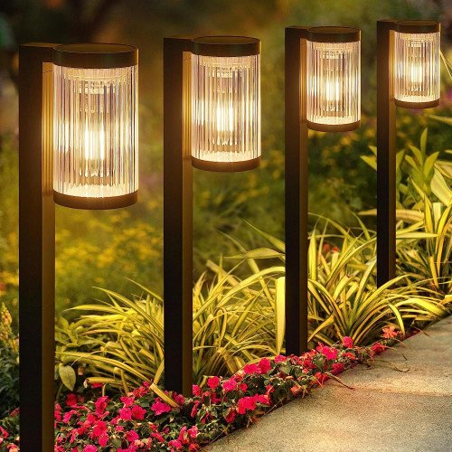 Zwarte LED solar tuinlamp met prikspie tuinverlichting