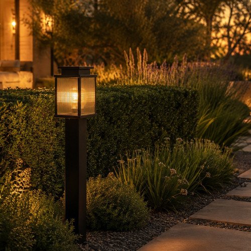 Buitenlamp Leicester 2 tuinlamp zwart geribbeld glas aluminium 100cm