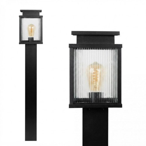 Buitenlamp Leicester 2 tuinlamp zwart geribbeld glas aluminium 100cm