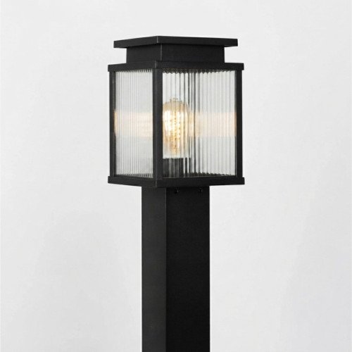 Buitenlamp Leicester 2 tuinlamp zwart geribbeld glas aluminium 100cm