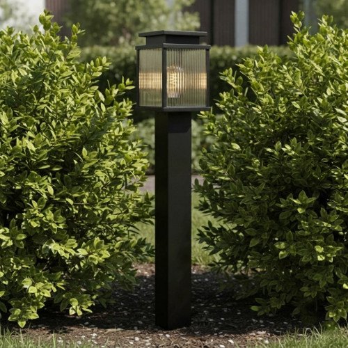 Buitenlamp Leicester 2 tuinlamp zwart geribbeld glas aluminium 100cm