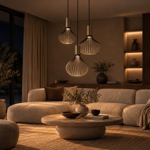 Binnenverlichting Isabel 3-lichts hanglamp zwart goud