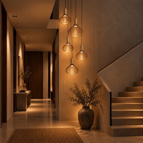 Binnenverlichting Isabel 5-lichts hanglamp zwart beige