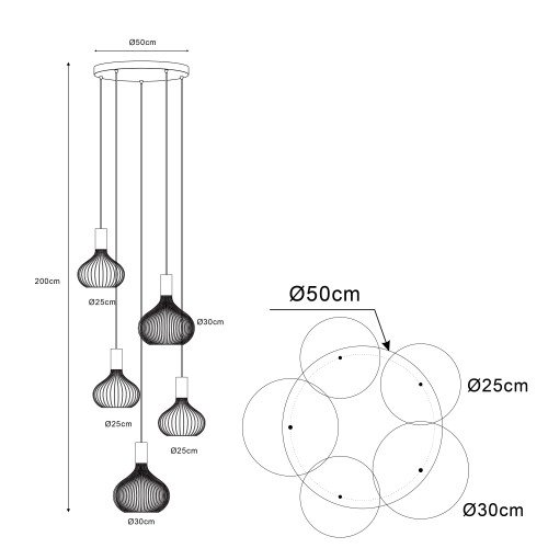 Binnenverlichting Isabel 5-lichts hanglamp zwart beige