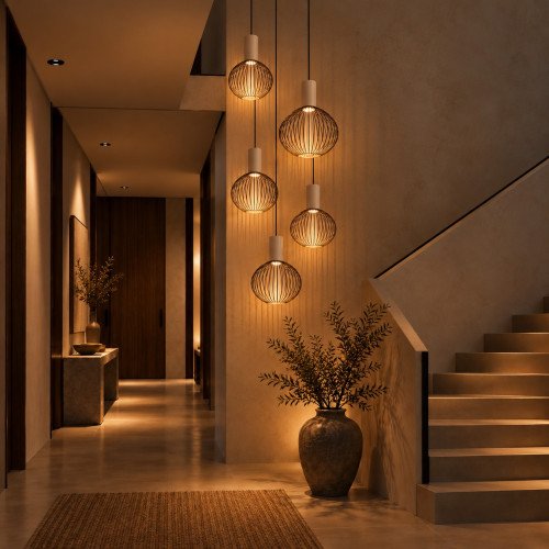 Binnenverlichting 5-lichts Ascha hanglamp zwart beige