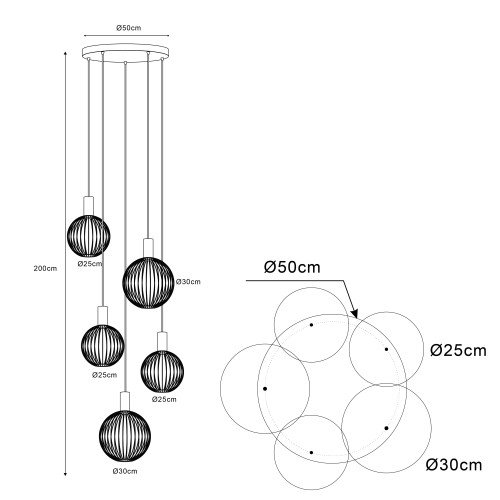 Binnenverlichting 5-lichts Ascha hanglamp zwart beige