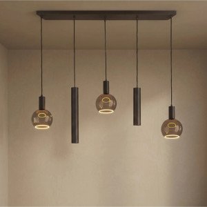 Binnenverlichting Nura 5 lichts hanglamp greige modern