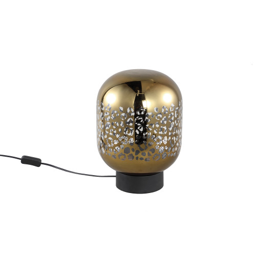 gouden kitsch tafellamp met luipaardenprint en een e27 fitting en snoer