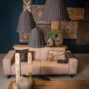 PTMD Lars Black L lampenkap van geweven zeegras 