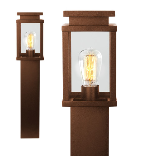 Buitenlamp staand corten, strak moderne buitenverlichting aluminium met roestbruine coating heldere glazen