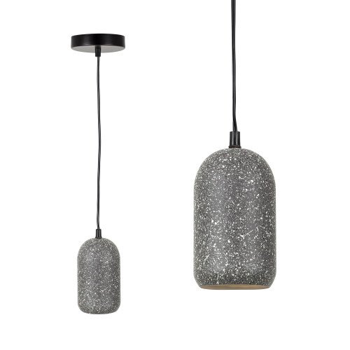 hanglamp gemaakt van terrazzo welke lijkt op een kwartel ei