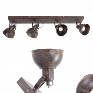 Industriële Vintage Santo 4-lights plafondlamp roest bruin, GU10 Industriële Vintage Santo 4-lights plafondlamp roest bruin, GU10